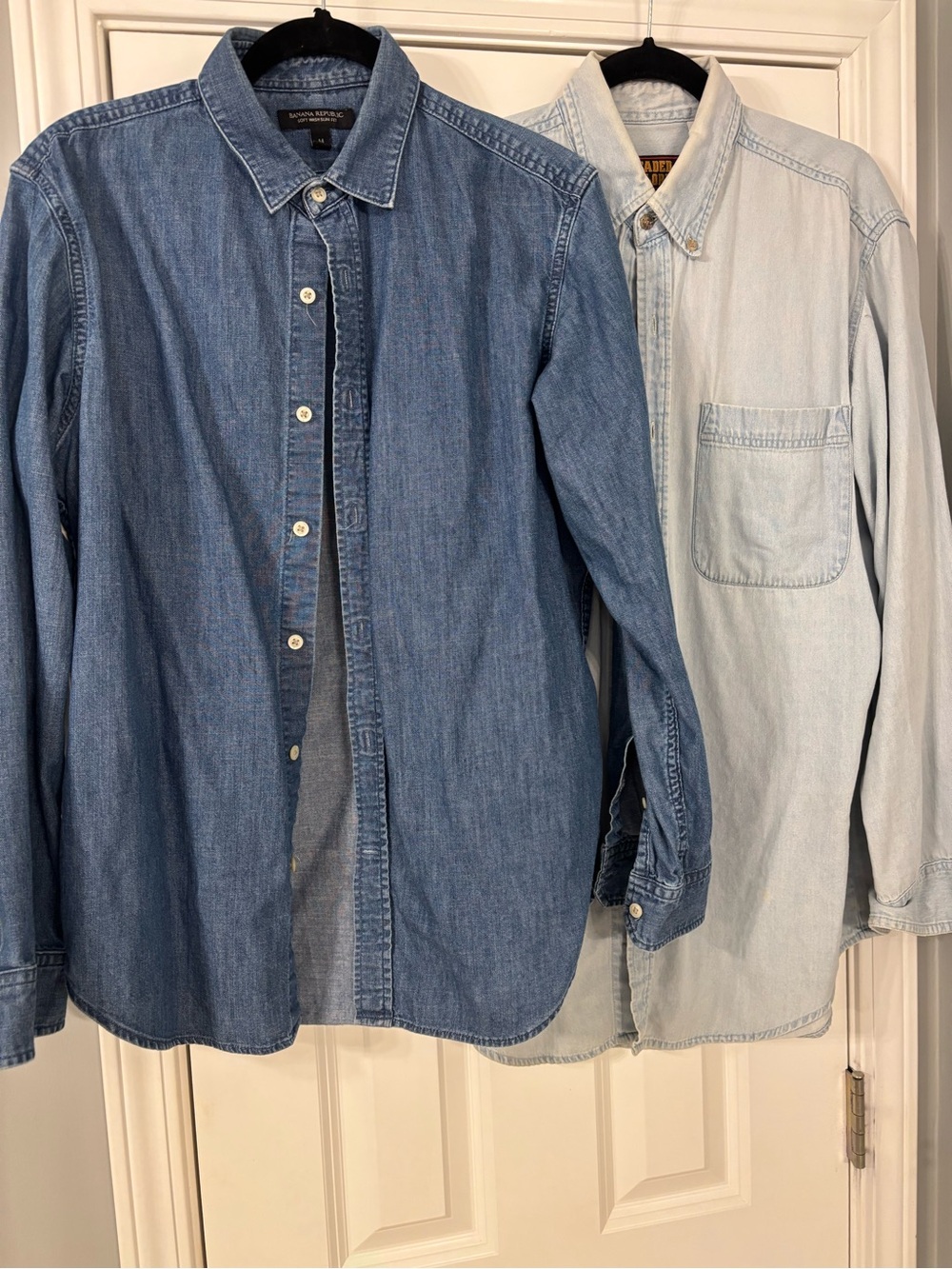 Banana Republic Two-Tone Denim Button-Down Shirt - Light Blue & Medium Blue
